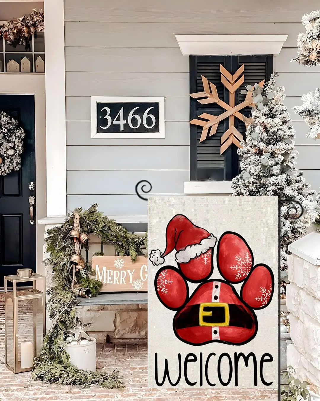 Welcome Christmas Garden Flags 12x18 Inch Double Sided, Xmas Red Paw Print Small Seasonal Decoration for Holiday Winter Yard yyi
