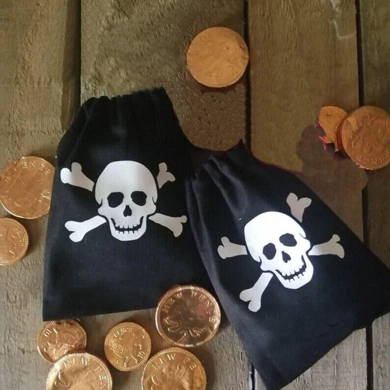 5pcs Skull candy Gift bags Pirate Adventure nautica jack Captain festa di compleanno a tema Halloween Gem Jewelry scrigno del tesoro