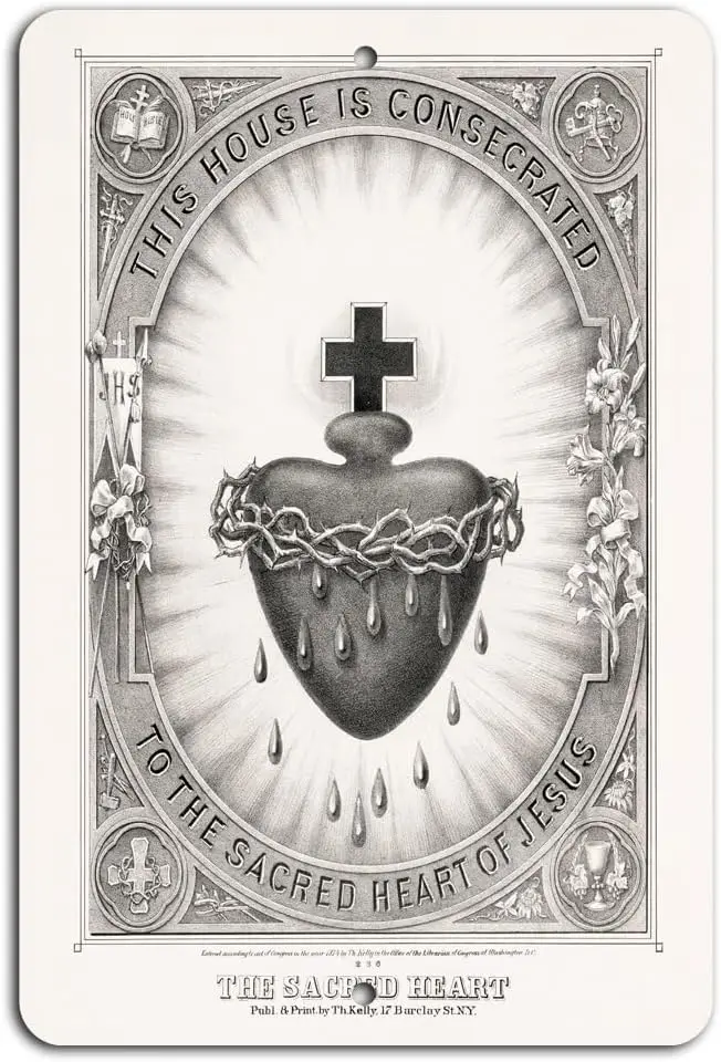Home Consecrated to the Sacred Heart of Jesus Metal Sign , Tin Wall Art Decor for Home, Office, Bar, Garage, Indoor ; Outdoor-al