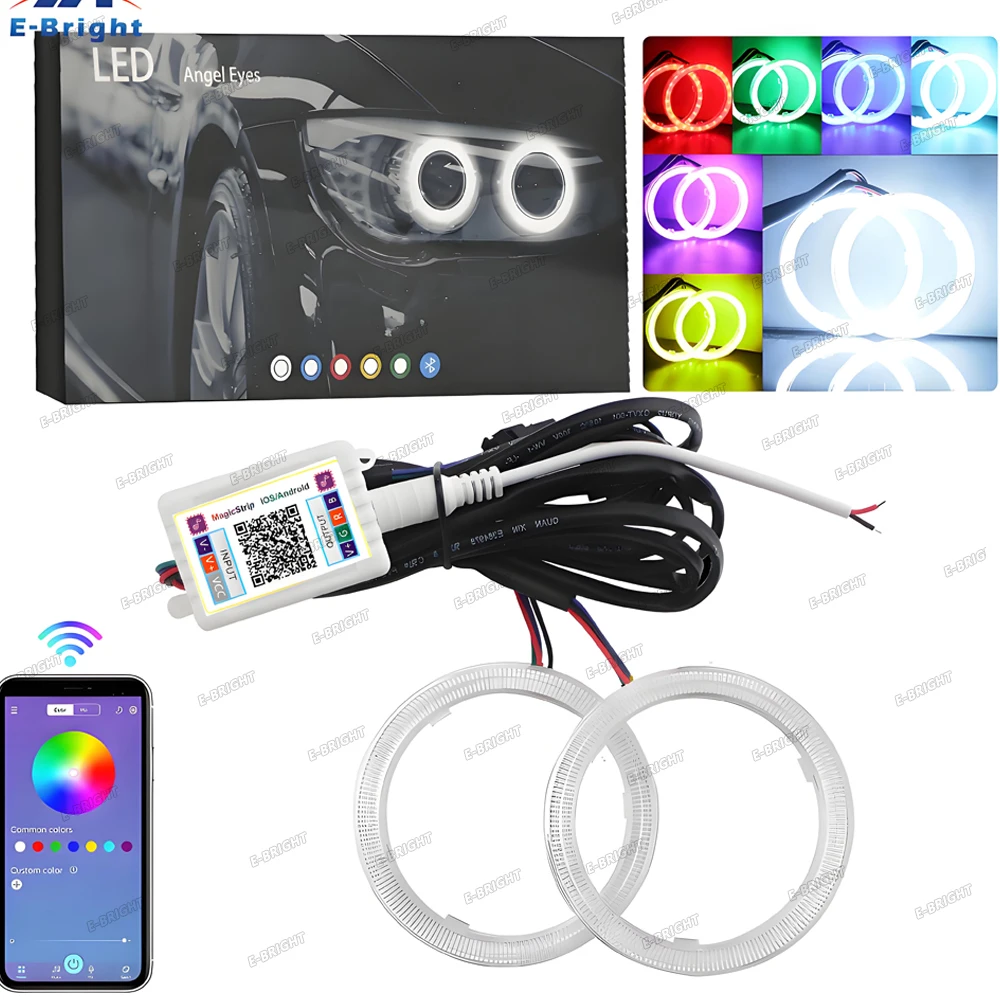 1set RGB Bluetooth APP Control Angel Eyes Halo Rings COB Led Car Motorcycle Headlight 60MM 70MM 80MM 90MM 95MM 100MM 110MM 120mm