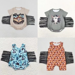Wholesale Baby Boy Girl Toddler Western Cow Cactus Romper Kids Tassel One-piece Newborn Coverall Bodysuit Short Sleeves Jumpsuit