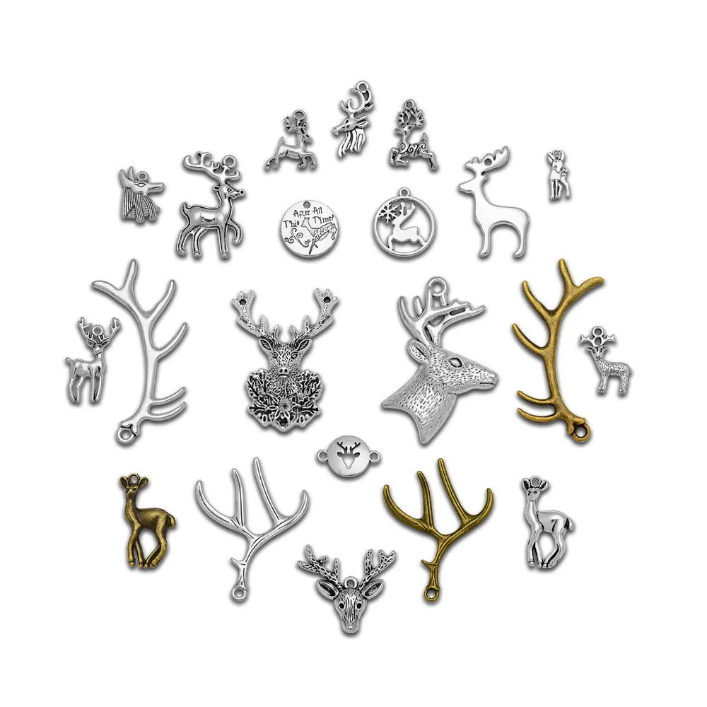 Antlers Christmas Charms Deer Elk Pendants For Diy Keychain Jewelry Making Findings Supplies Accessories