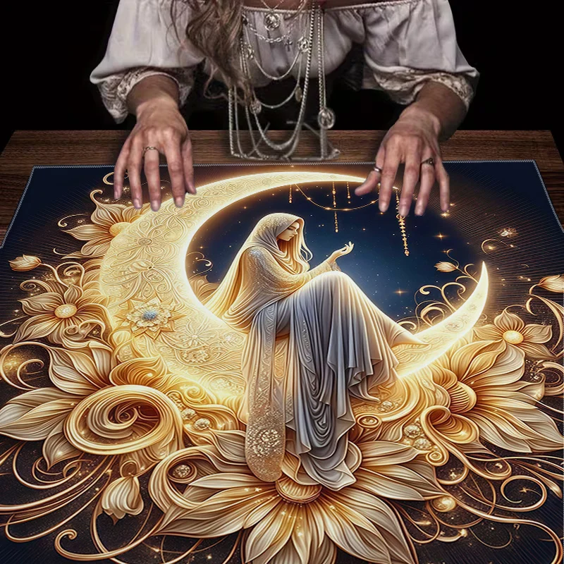 

Скатерть для Таро VIKAMA «Богиня Луны» с цветочным узором, черно-золотая, роскошная, для ритуалов, для гадания, для очищения энергии