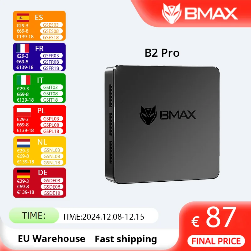 BMAX B2 Pro Mini PC Windows 11 PC All In One HDMI Intel N4000 8GB RAM 256GB SSD Intel UHD Graphics 600