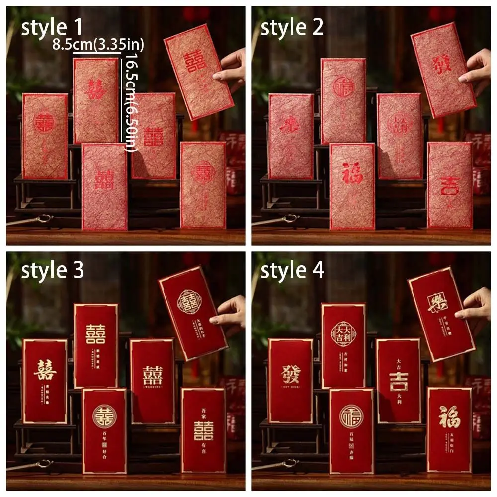 6pcs Chinese Style 2026 Horse Year Red Envelope Paper Bless Words Lucky Money Packets Traditional Money Pockets Spring Festival