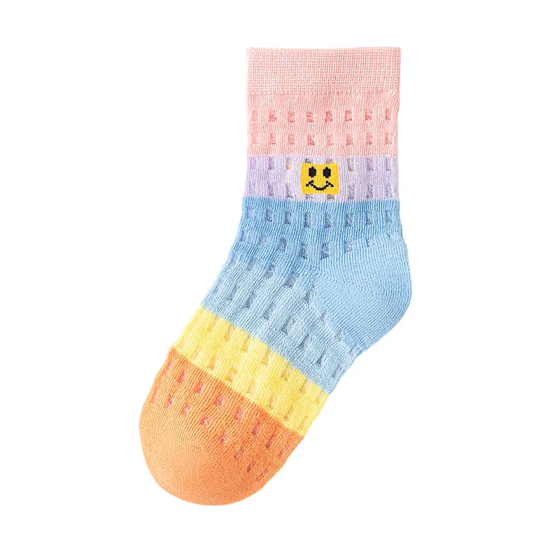 Ten Pairs of Spring and Summer Thin Fashion Trend for Girls Multi-colored Children\'s Rainbow Mesh Breathable Short Socks