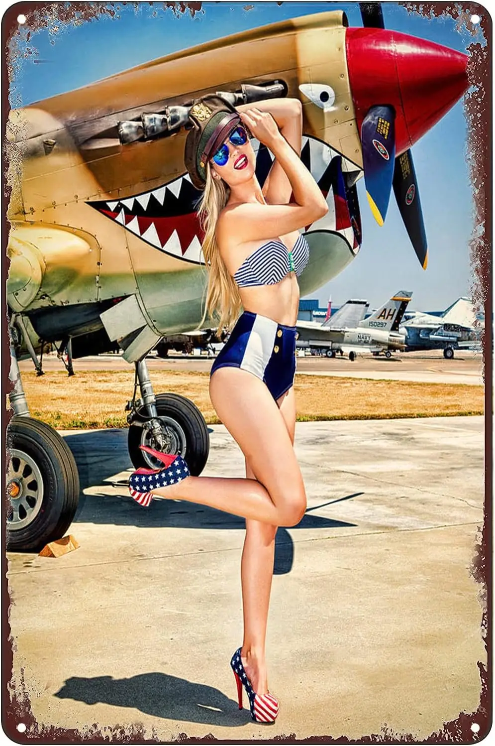 Vintage Metal Signs Pin up Girl Airplane Sexy Lady Tin Poster Wall Art Poster Decor for Home Coffee Bar Pub Cafe Club Hotel Gara