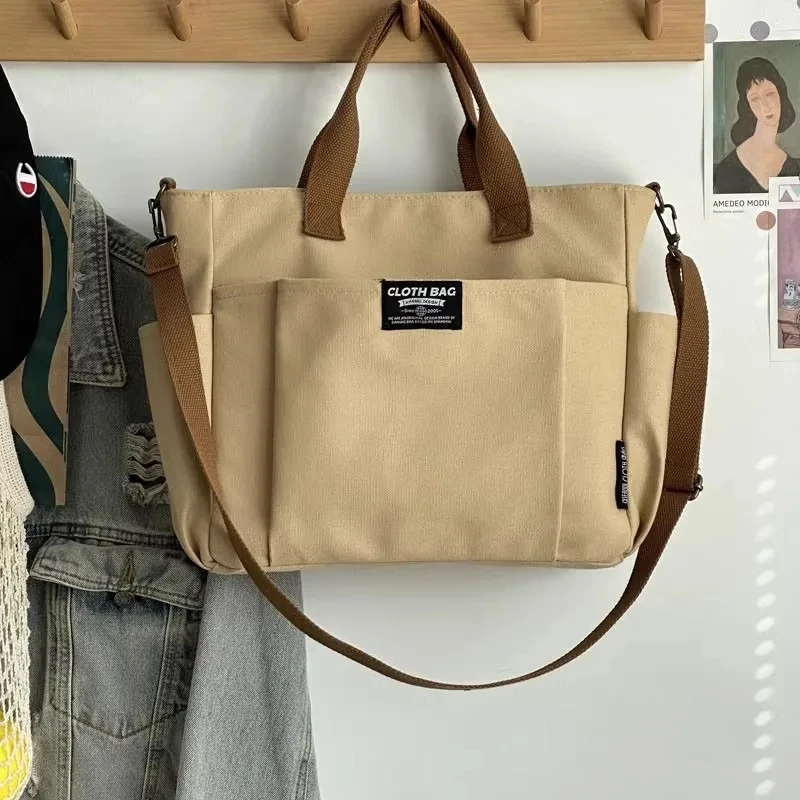 Urbane Minimalistische Studententasche mit Großer Kapazität für Pendlerinnen, Horizontale Canvas-Umhängetasche, Tragbare Diagonale Crossbody-Tasche – Detail 8
