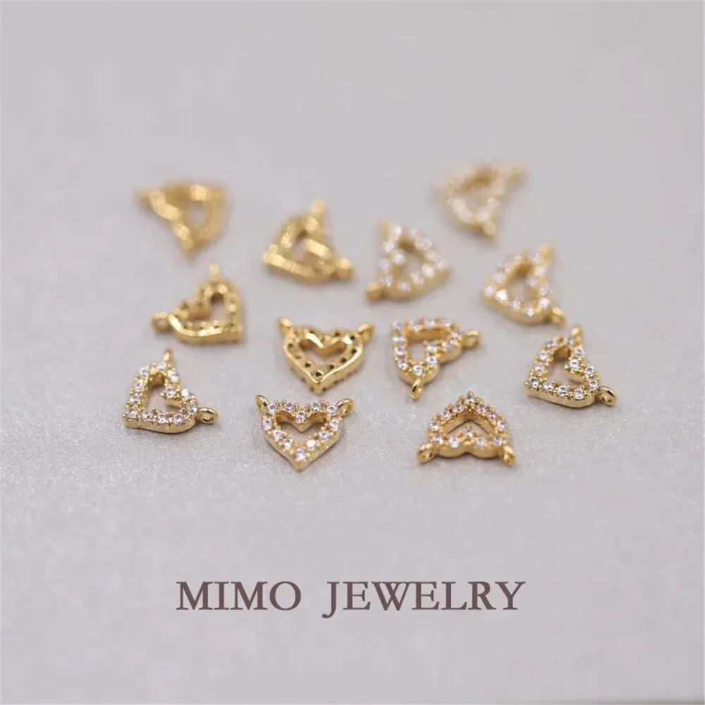 Gold-plated zircon micro-set Heart shaped double pendant with 14K gold copper plated DIY hand fitting