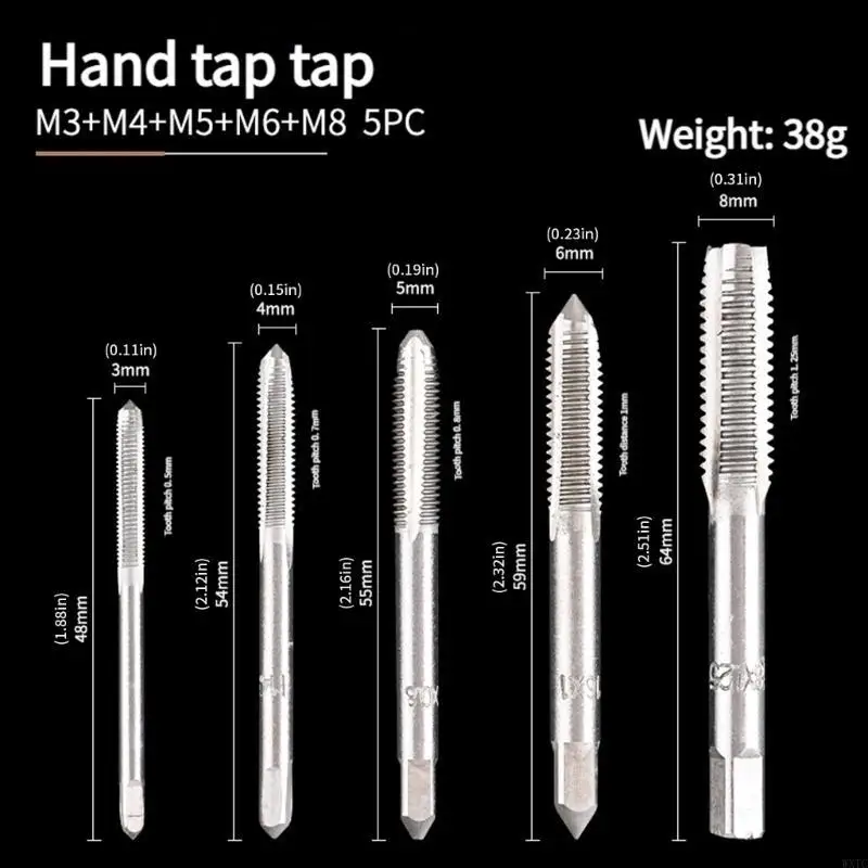 WXTC Professional Grade Hand Tap Set 5Sizes 3mm 4mm 5mm 6mm 8mm 8mm معالجة حرارة الصلب أداة الخيوط المعدنية 5pc