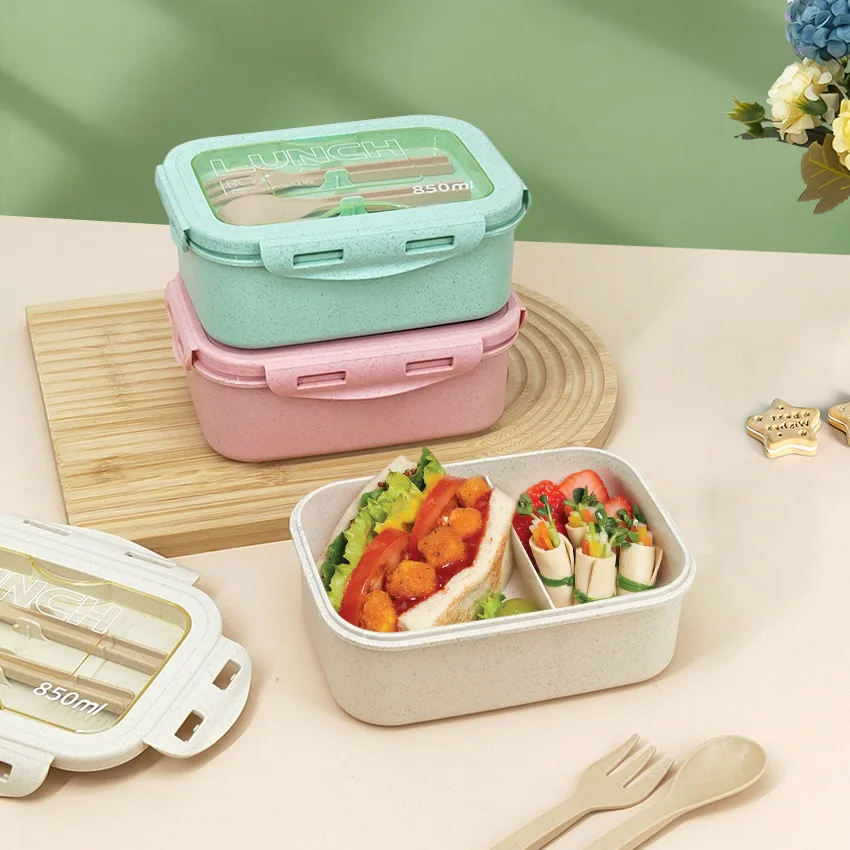 

850ML Wheat Straw Japanese Bento Box, Student Lunch Box, Office Worker Divided Lunch Box, Fat Reducing Meal Box