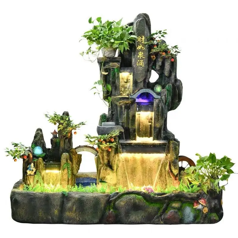 Rockery fountain flowing water balcony floor-to-ceiling courtyard water curtain wall ornament