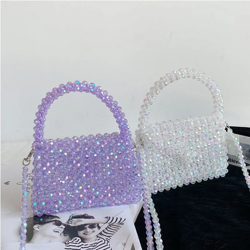 Hand-woven Celebrity Bags Fashion Bling Bling Beaded Handbag Transparent Crystal Acrylic Purse Falp for Women Party Banquet