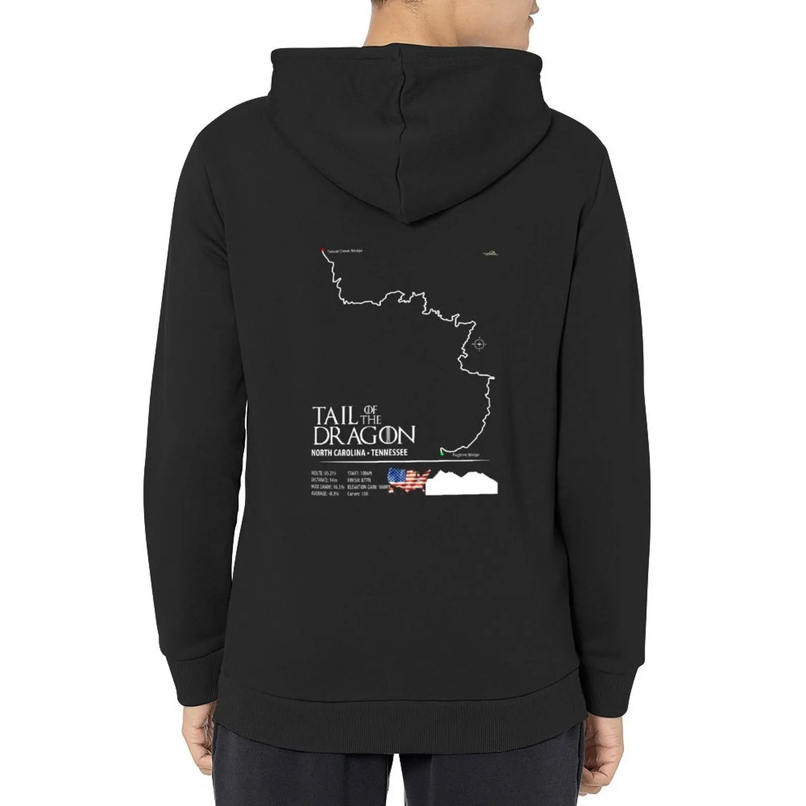 

Tail of the Dragon Road US 129 Motorcycle Sports Car Trail Map Art Print Hoodie men's clothes men's autumn clothes autumn hoodie