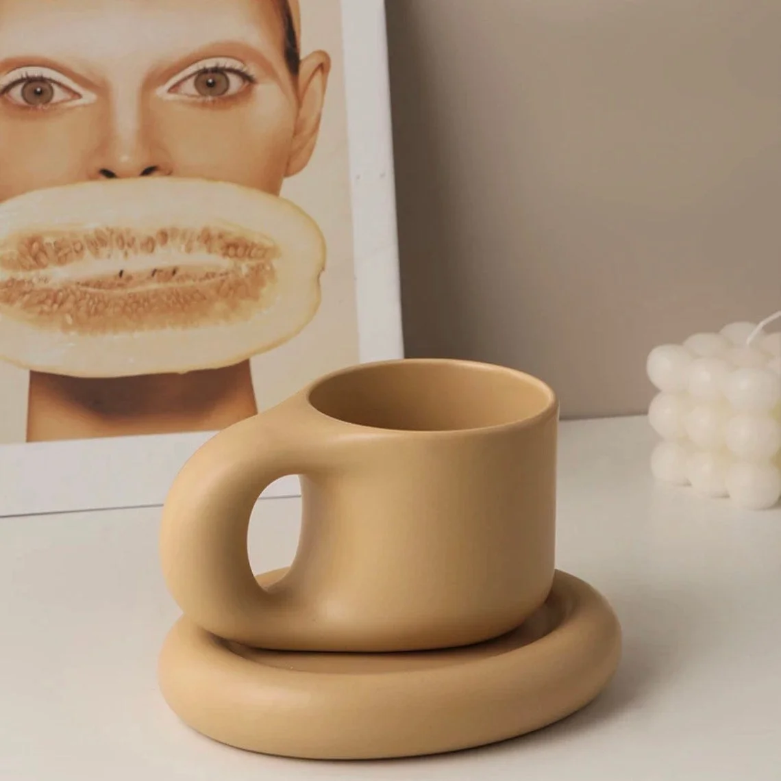 

Hot sale Ceramic coffee and teacup with natural acacia wood saucer (8 oz.), perfect for lattes, cappuccino, tea or strong coffee