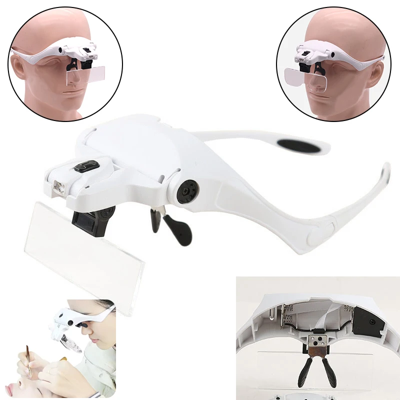 5 Lens Adjustable Magnifier Headband Eyelash Extension Magnifying Glasses LED Light Lamp Grafting False Lashes Makeup Tools