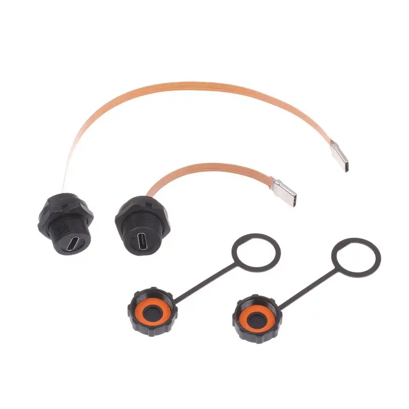 Type C Female to Male PFC Flat Threaded Cable 3.1 IP68 Waterproof Cord for Outdoor Camping Device Power Supply 1 Pack