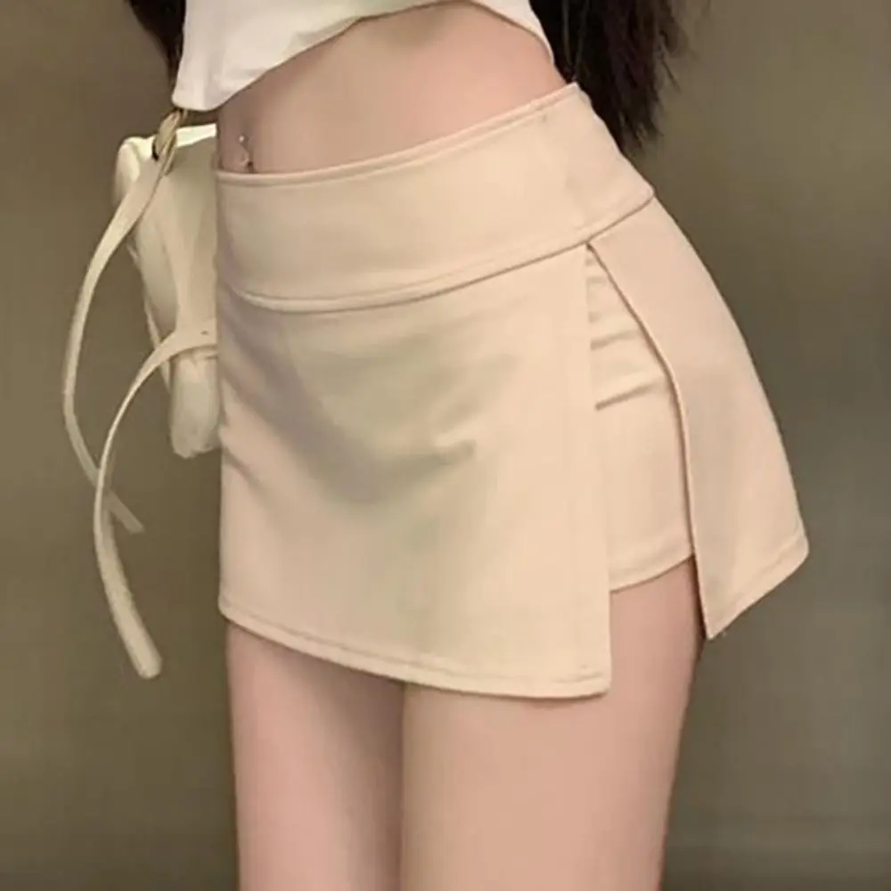 

Simple High Waist Women's Skirt Pants Side Slit Solid Color Package Hips Mini Skirt Anti Glare Slim Pencil Skirt Office