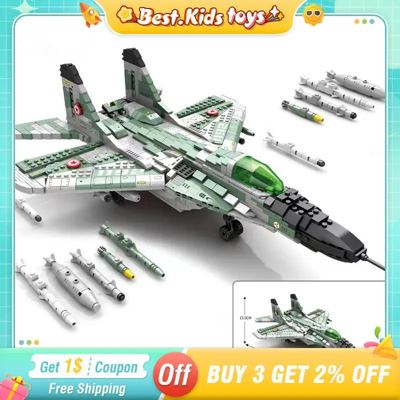 

Military Battle Plane Building Block Army MIG 29 Fighter Helicopter WW2 War Model Bricks Weapon Aircraft Kids Toys For Boys Gift