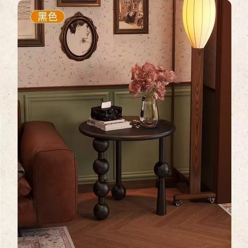 

Medieval style rubber solid wood edge table retro coffee table simple household living room cafe balcony new Chinese small round