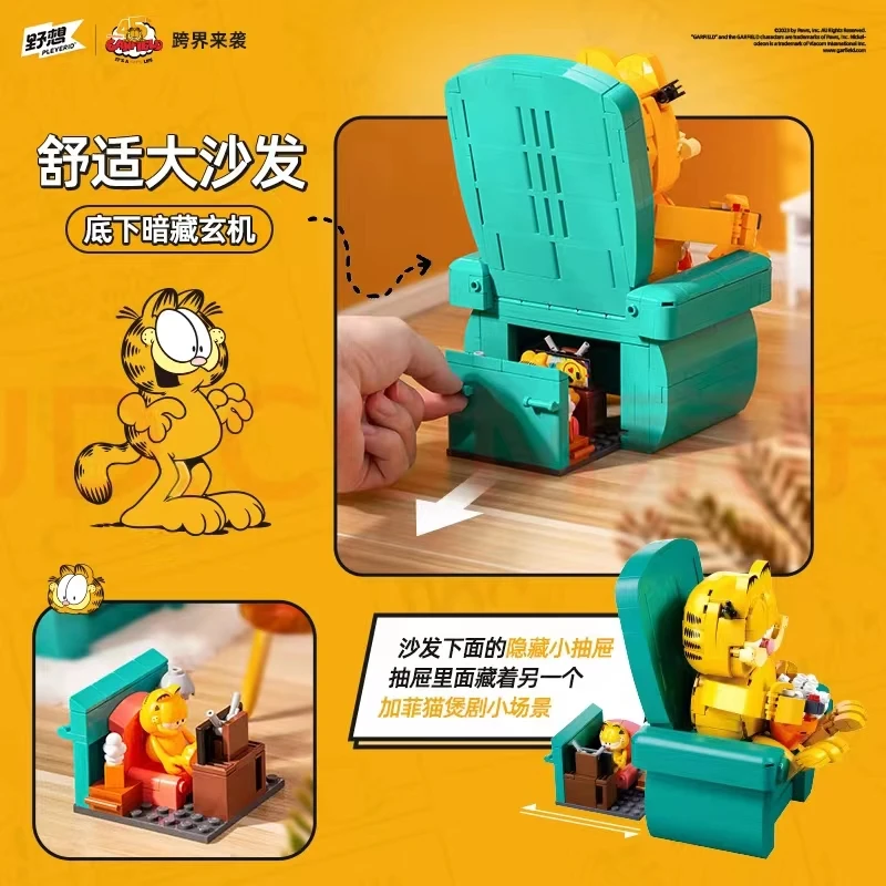 2024 Sluban Garfield Building Blocks Classic Anime The Garfield Show Cartoon Cat Model Bricks Assembly Toys Kids MOC Gift Set