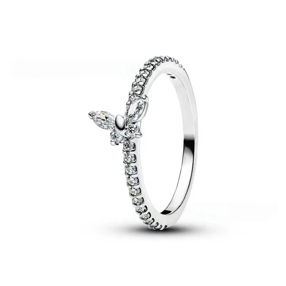 Schmetterlings-Schleifenring, herzförmiger Rosen-Zirkon-Ring, S925 Sterling Silber, Damenring, Hochzeitsschmuck, Geschenke – Detail 3