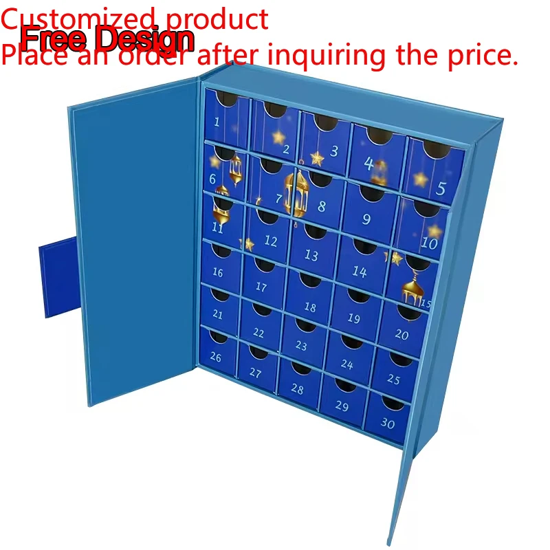 

Customization.Hot Selling Custom Glossy Lamination Advent Calendar Matt Lamination Embossing UV Advantage Luxury Blue Advent Cal