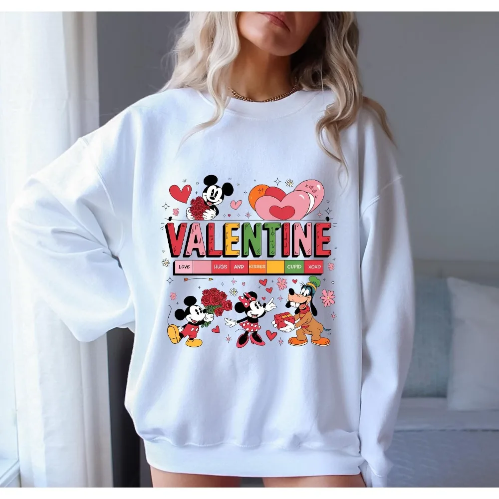 Sweat-shirt Disney en forme de cœur pour la saint-valentin, pull décontracté, confortable et ample à col rond, haut Streetwear