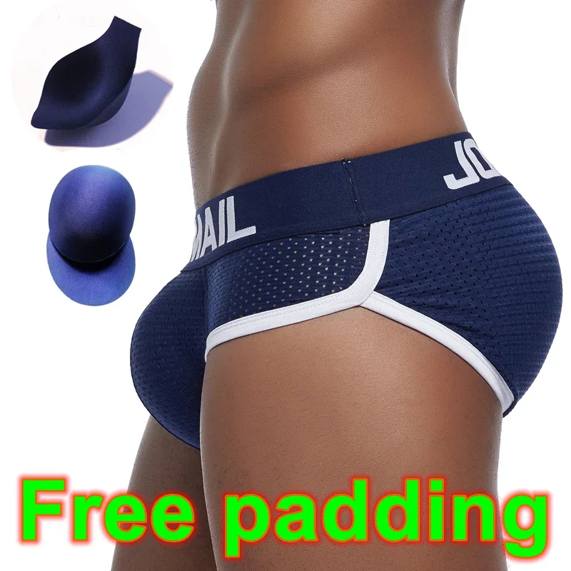 Jockmail Sexy Men Padded Underwear Mesh Boxer Briefs Buttocks Lifter Enlarge Butt Push Up Pad Underpants Penis Pouch Panties