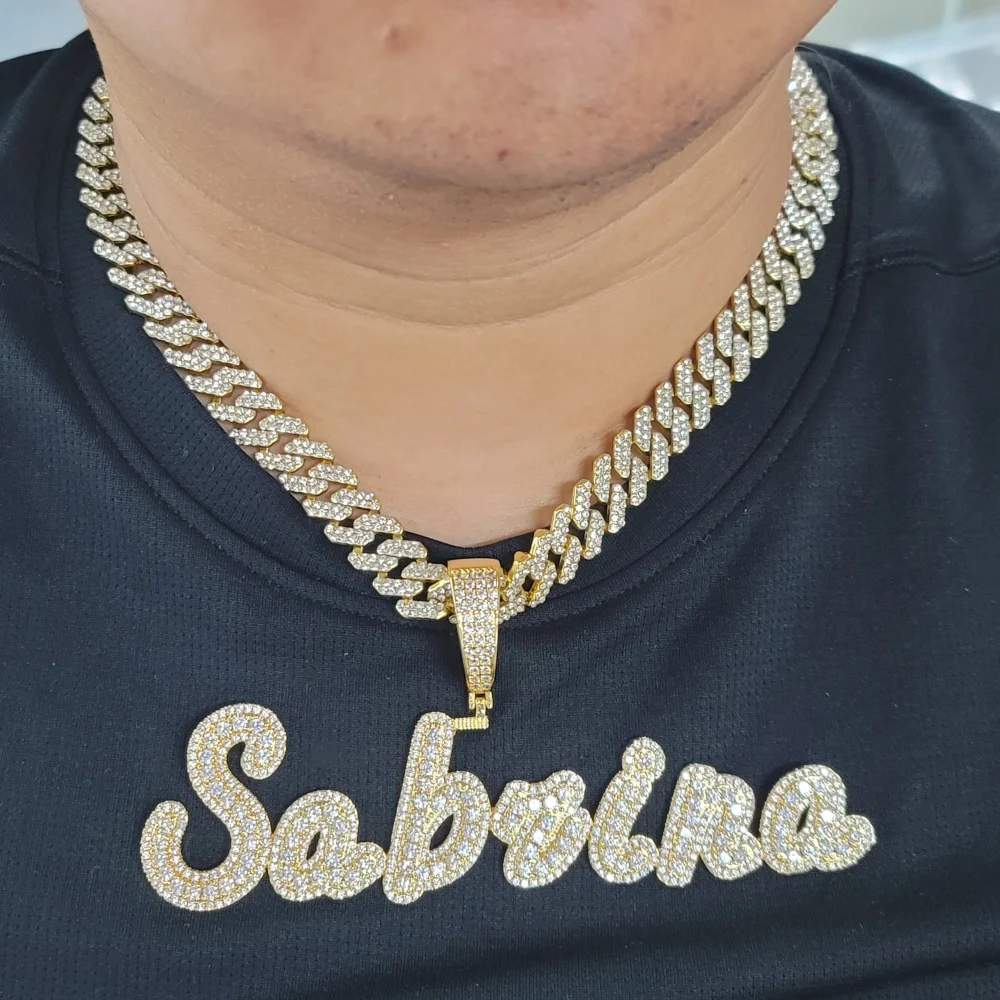 

Customized Capitalize The First Letter Name Necklace CZ with 12mm Cuban Chain Hip Hop Pendant For Men Women Hip Hop Jewelry