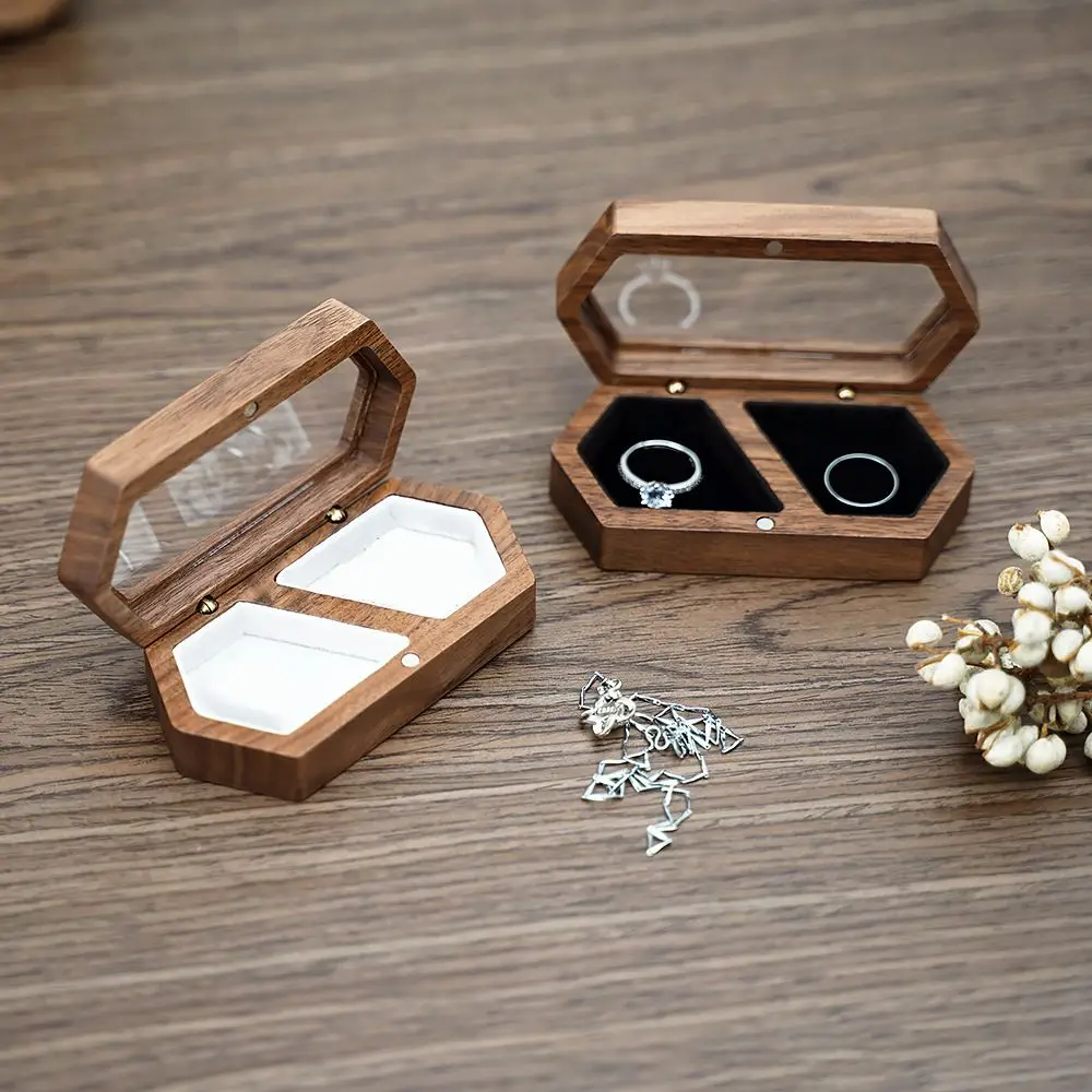 Venster Hexagon Vierkante Kraalkist Bruiloft Cadeau Verlovingsceremonie Houten Opbergdoos Ring Drager Box Ring Doos Presentatiedoos