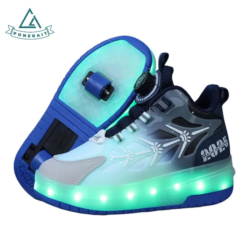 

PONERAIT Rotating Buckle Mid-Top Roller Skates with Glowing LED Wheels Unisex for Beginners Casual Skating Best Gift for Kids