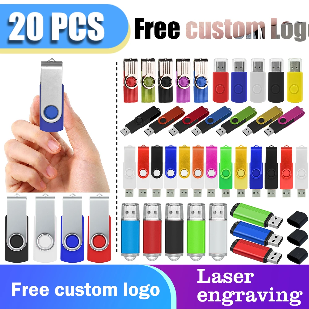 20pcs/lot Metal USB 2.0 Pen Drives 4GB/8GB/16GB/32GB/64GB Pendrive Customizable with Logo Photography Gift Idea USB Memory Stick