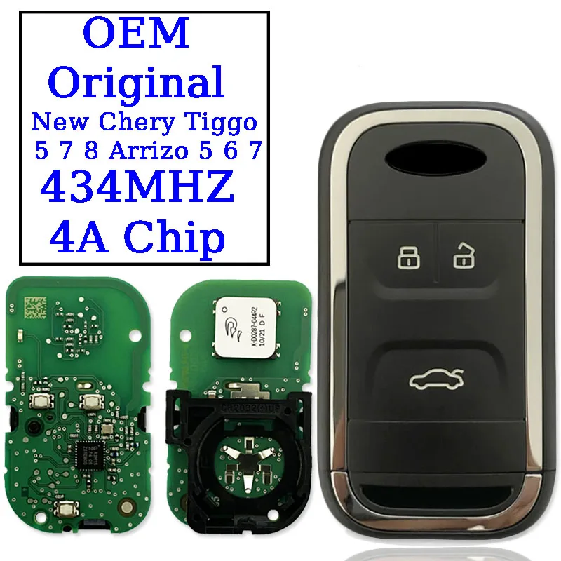 

New Chery Tiggo 5 7 8 Arrizo 434Mhz OEM Origin with 4A Chip 5 6 7 Intelligent Car Remote Control 3 Buttons Car Keyless Go