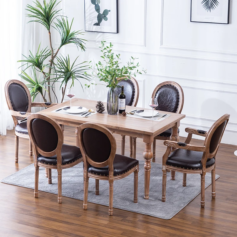 

American solid wood dining table, old, modern, simple, home, retro, small apartment, restaurant, coffee, dining table, and chair