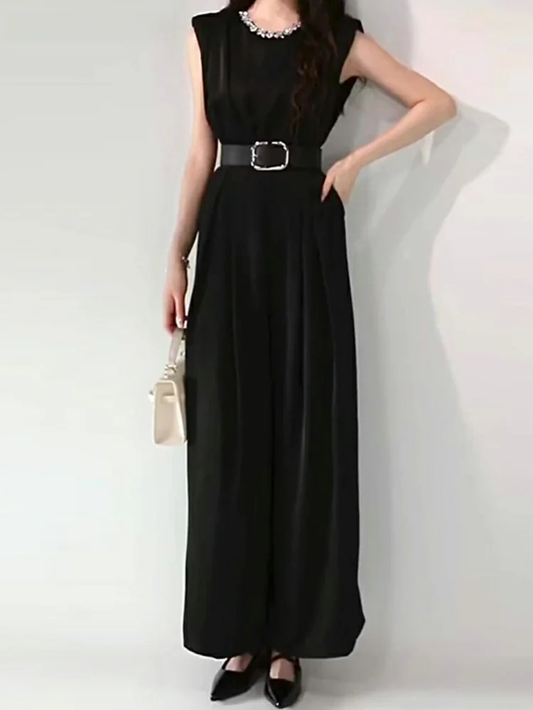 La Chapelle Sli Bla Tuta slim fit a gamba larga Cintura a vita alta Svel Faionable 2025 Abbigliamento estivo da donna