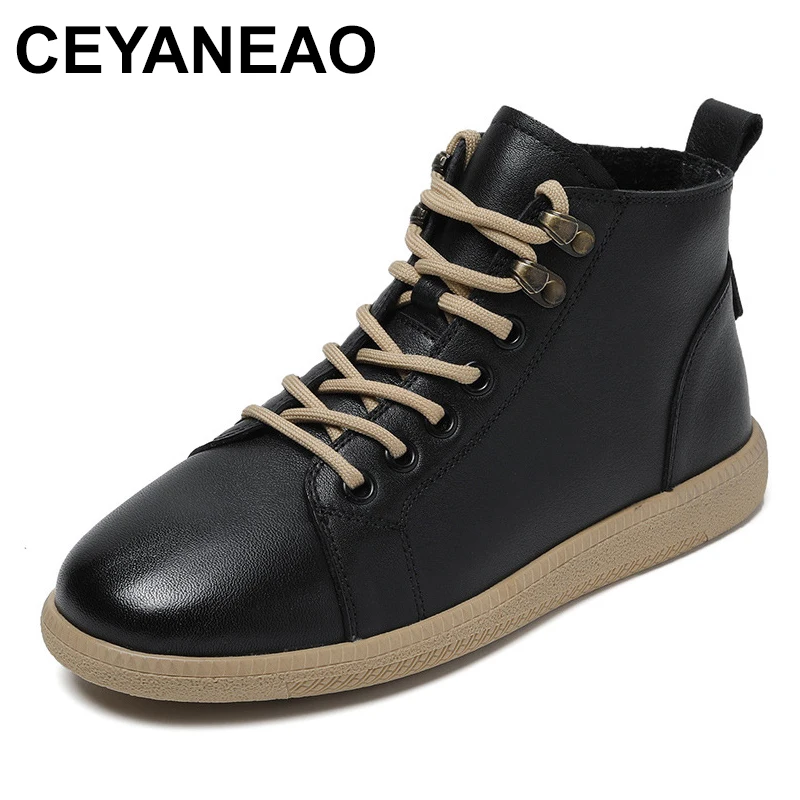 

2024 British Style Women Boots 100% Genuine Leather Flat Ankle Boots For Women High Top Casual Shoes Handmade Retro