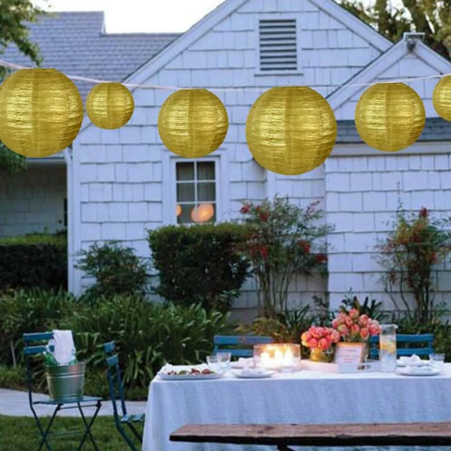 Schwarzgold-weiße runde Papierlaternen, dekorative hängende chinesische japanische Papierlaternen, Lampe für Jahrestag, Geburtstag, Hochzeit – Detail 4