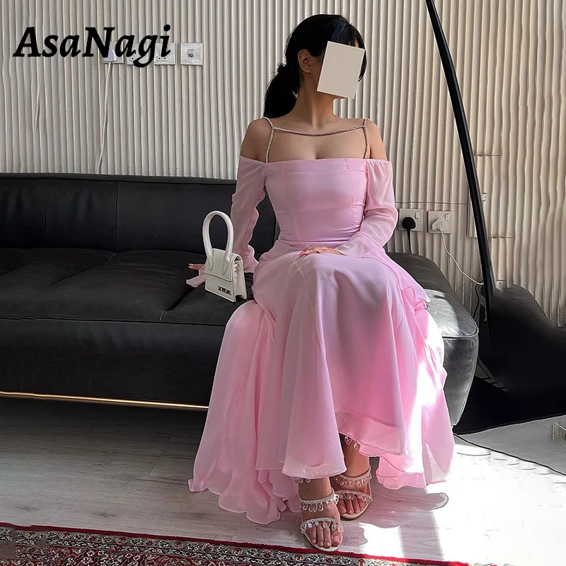 

AsaNagi Sexy Mermaid Prom Dress Women's Spaghetti Strap Full Sleeve Party Evening Gown Ankle Length Dubai Special Occasion Gowns