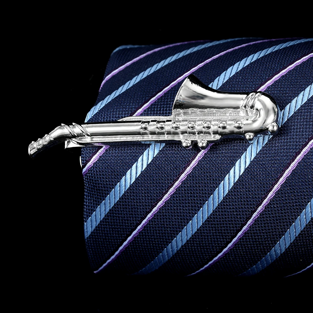 Saxophone Shaped Tie Clip for Men Necktie Pin Fun Unique Musical Instrument Design Gentleman Business Suit Tie Bar Formal