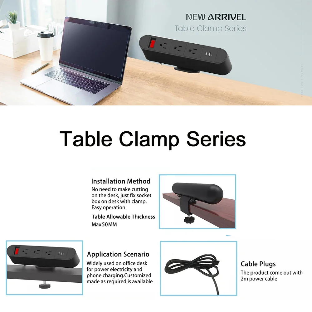 Melery الولايات المتحدة التوصيل منضدية USB نوع-c المقبس مكتب حافة المشبك قطاع الطاقة اليابان منفذ كهربائي الأمريكية المكسيك الجدول مكتب المنزل