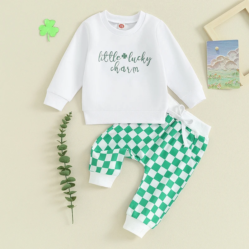 2023-11-03 Lioraitiin 0-3Y Toddler Baby Boy St Patrick’s Day Outfit Clover Letter Long Sleeve T-Shirt Tops and Jogger Pants Set