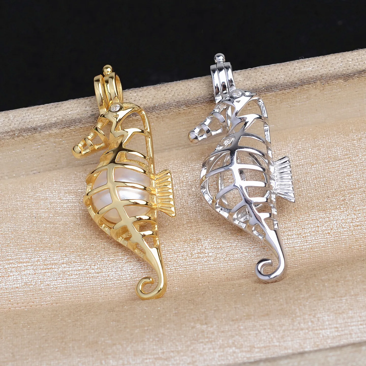 

Seahorse 925 Sterling Silver Cage Pendant Mounts Base Findings Settings Mountings Jewelry Fittings for 7-8mm Pearls 3pcs/lot