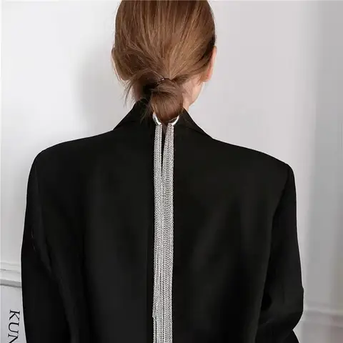 Chain Hairpins Women Braid Headband Set with Long Tassel Silver Color Boho Festival Wedding Jewelry Hair Accessories for Women