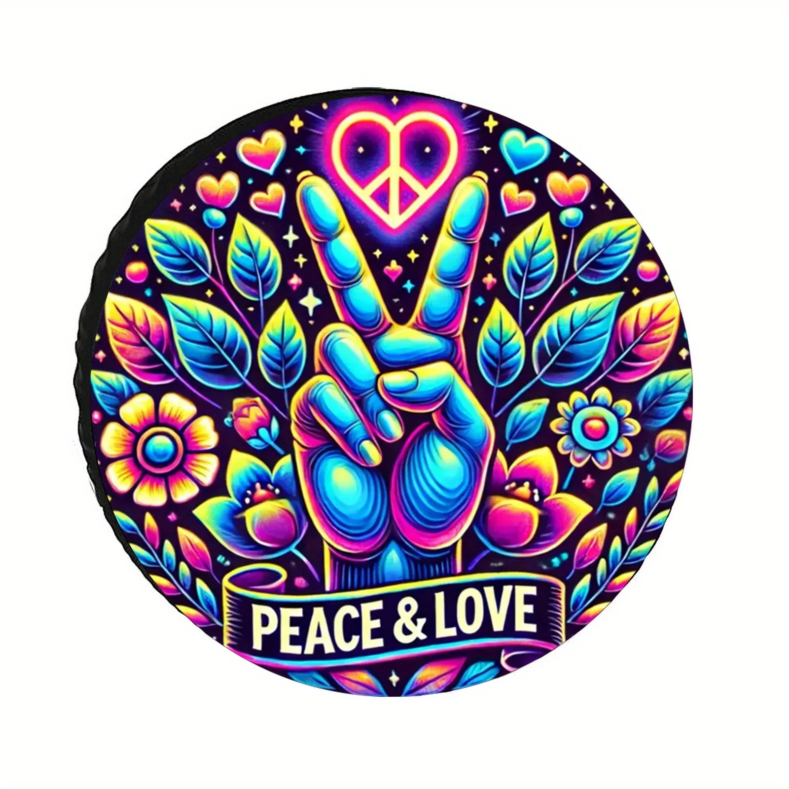

Vibrant Peace and Love Tire Cover Durable Polyester RV SUV Spare Wheel Protector