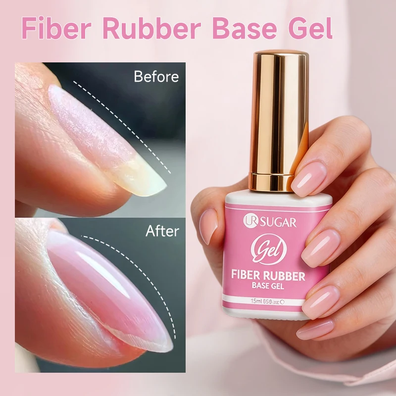 UR SUGAR 15ml Fiber Rubber Base Gel Clear Reinforcement Repair Gel Soak Off UV LED Gel Polish For Cracked Weak Nails Manicure
