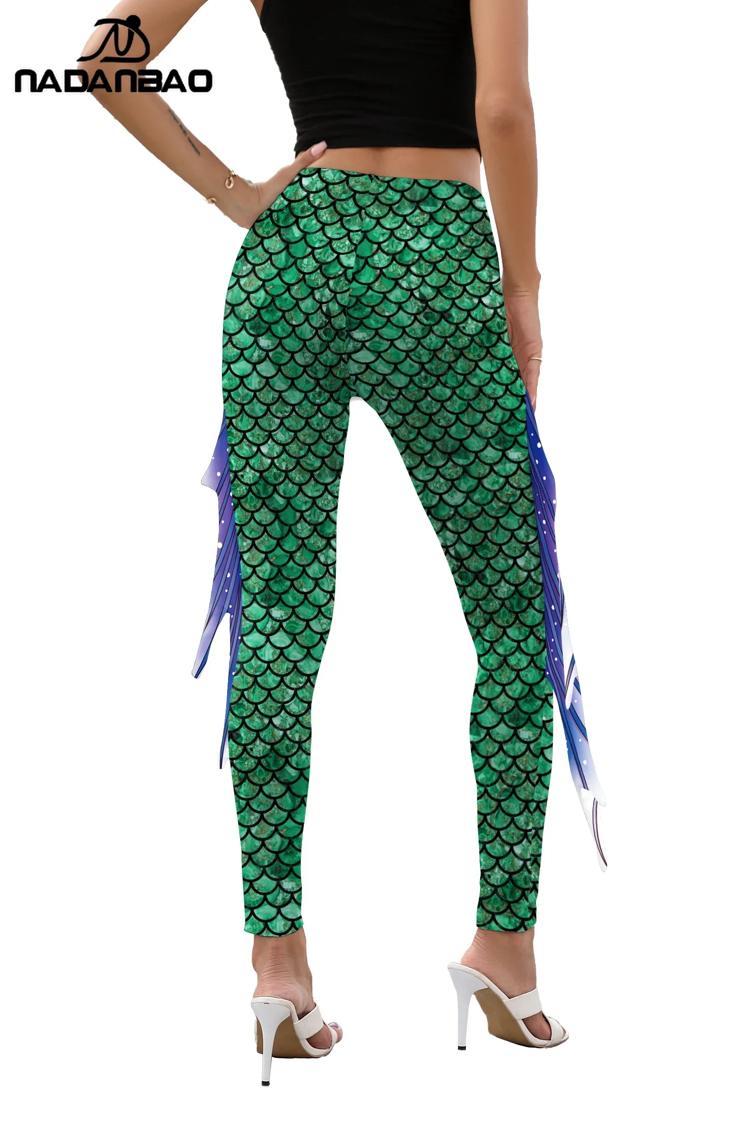 NADANBAO 女性マーメイドプリントレギンス女性のための魚の鱗 3D パターンパンツミッドウエストファッションズボン夏のファッション水着