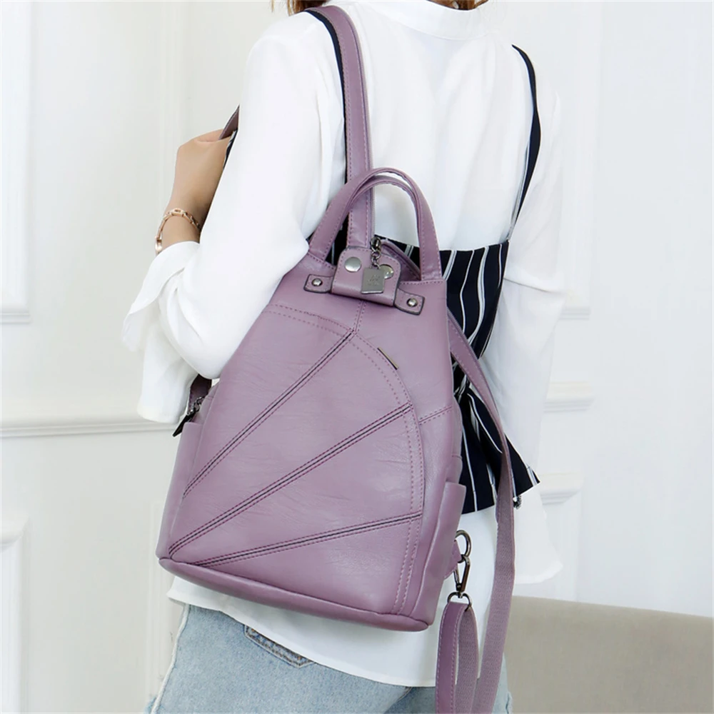 Solid Color Ladies Backpack Luxury Designer High Quality PU Leather Ladies Anti-theft Backpack Fashion Women Shoulder Bags Sac