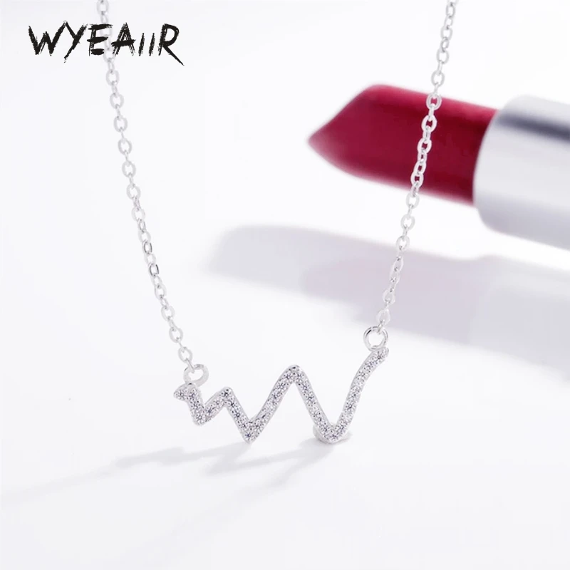 WYEAIIR 925 Sterling Silver Natural Zircon Shiny Wave ECG Fine Jewelry Luxury Female Necklace For Women Party Birthday Gift