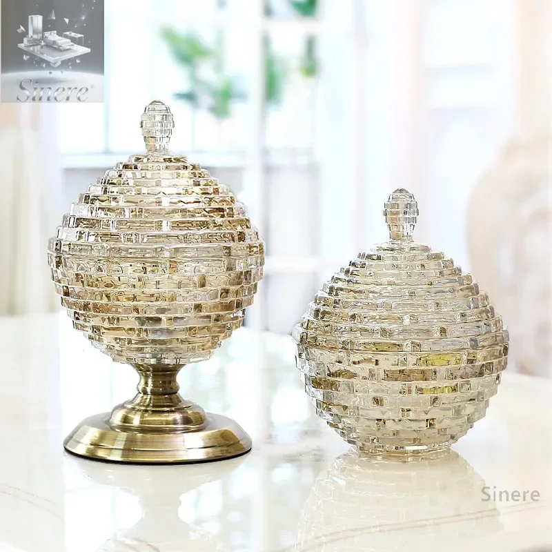 

European retro crystal glass candy jar decoration, storage jar ornament, storage, large jar creative light luxury American style